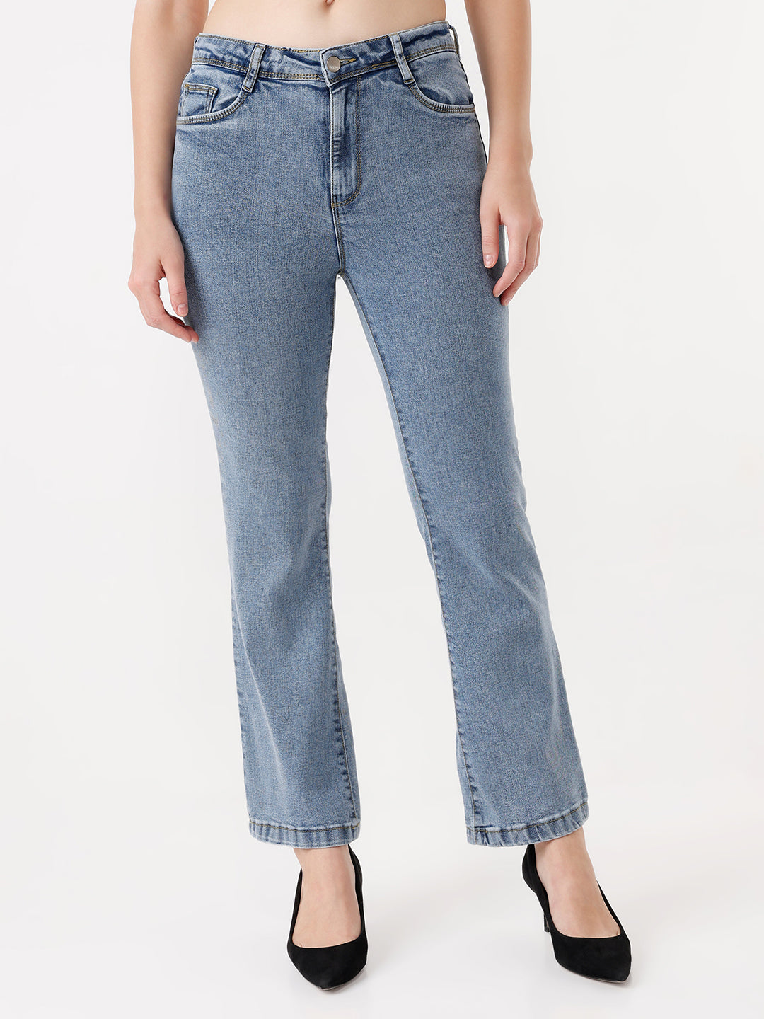 Women Light Blue High-Rise Flare Jeans