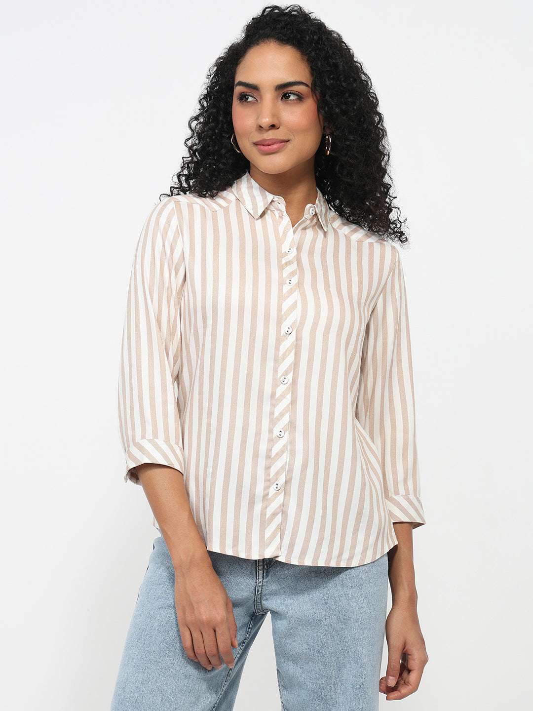 Women Beige/White Striped Shirt