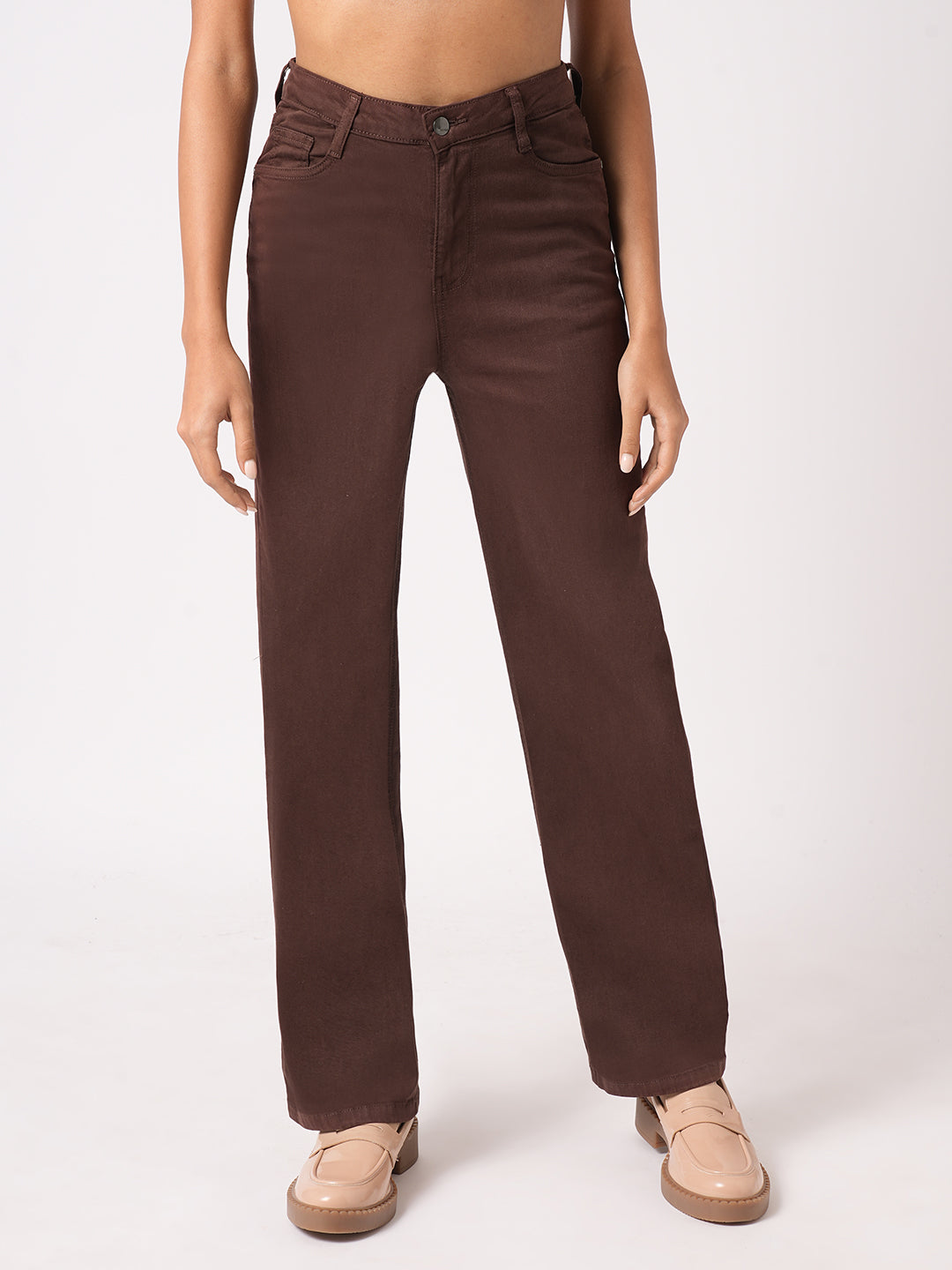 Women Sepia High-Rise Straight Fit Jeans