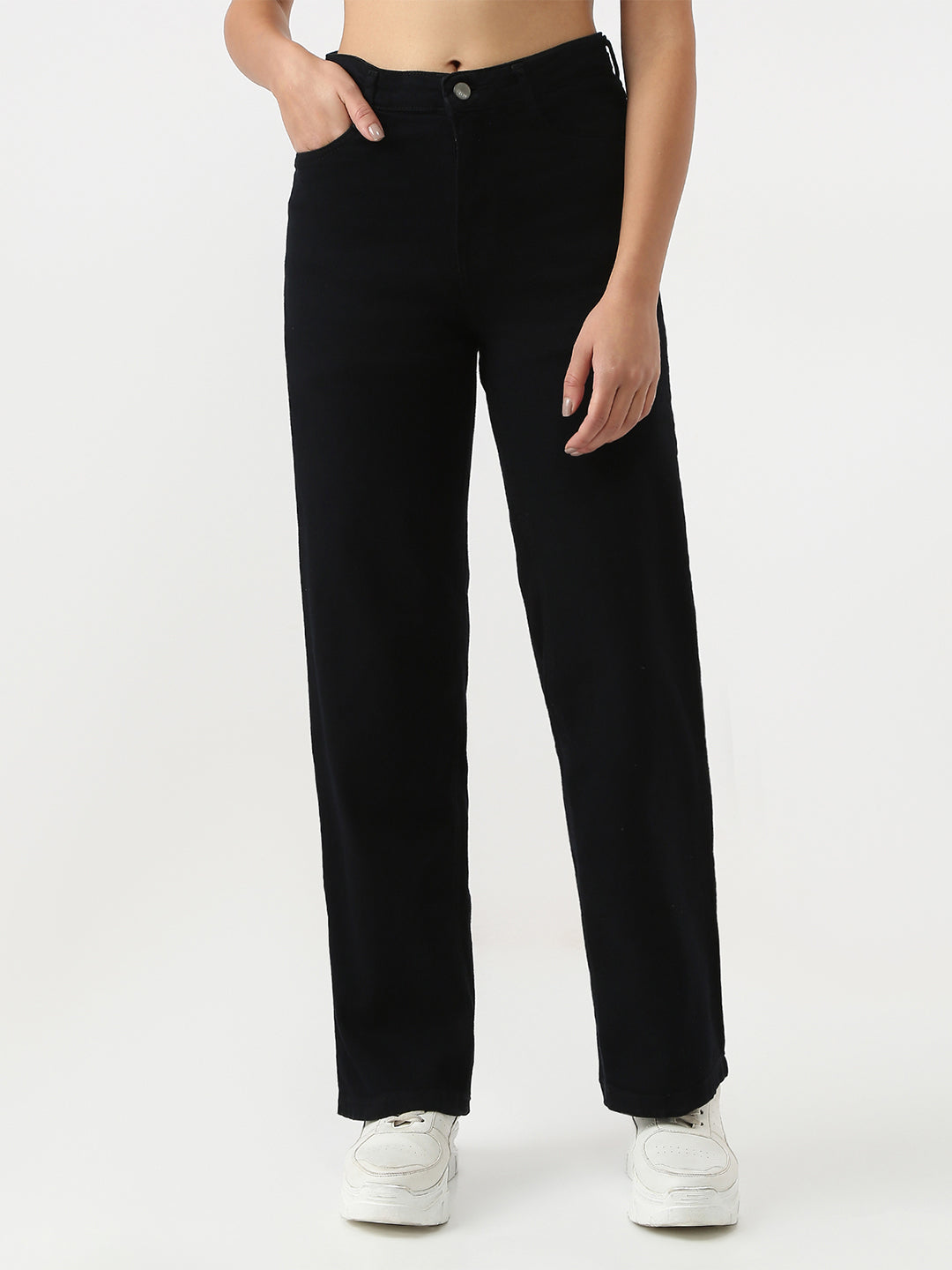 Women Black High-Rise Wide Leg Jeans