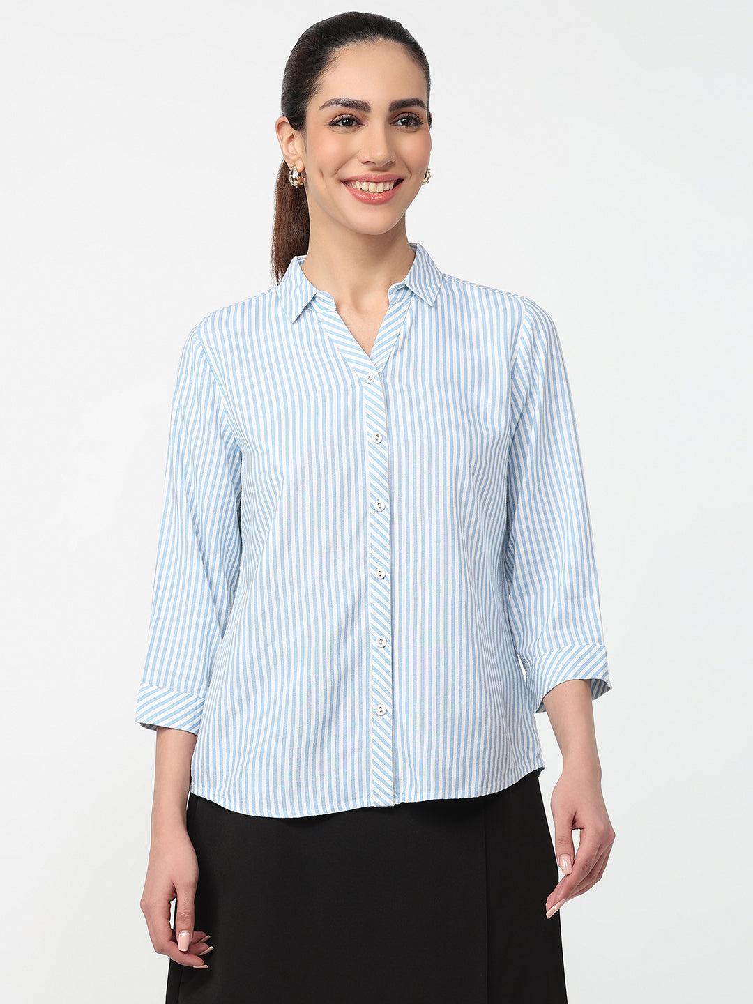 Women Sky/White Striped Shirt