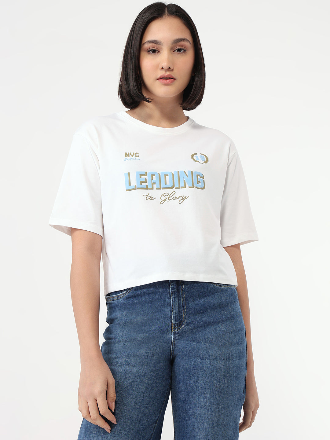 Women White Slim Fit Crop T-Shirt