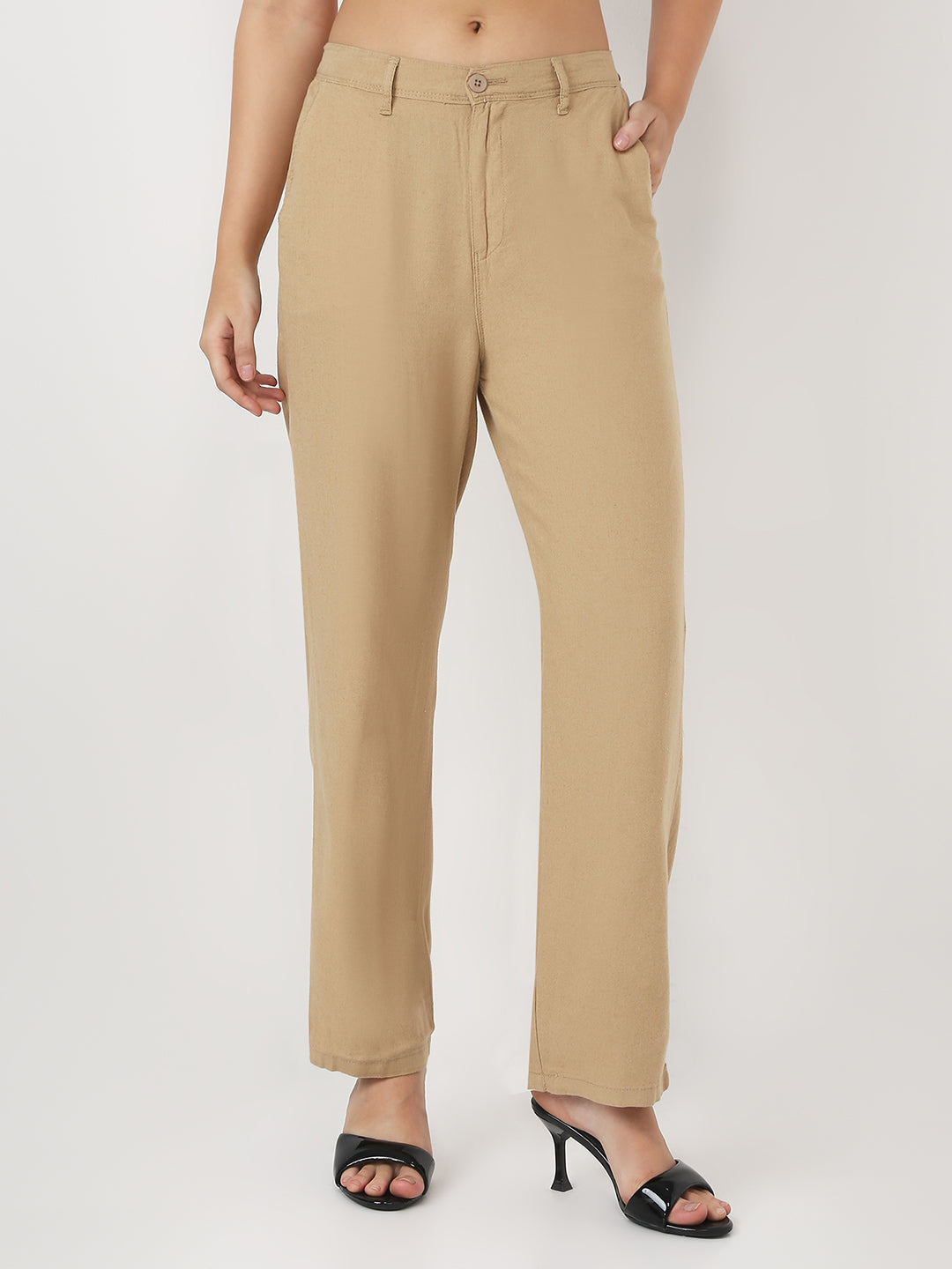 Women Light Brown Loose Straight Korean Pants