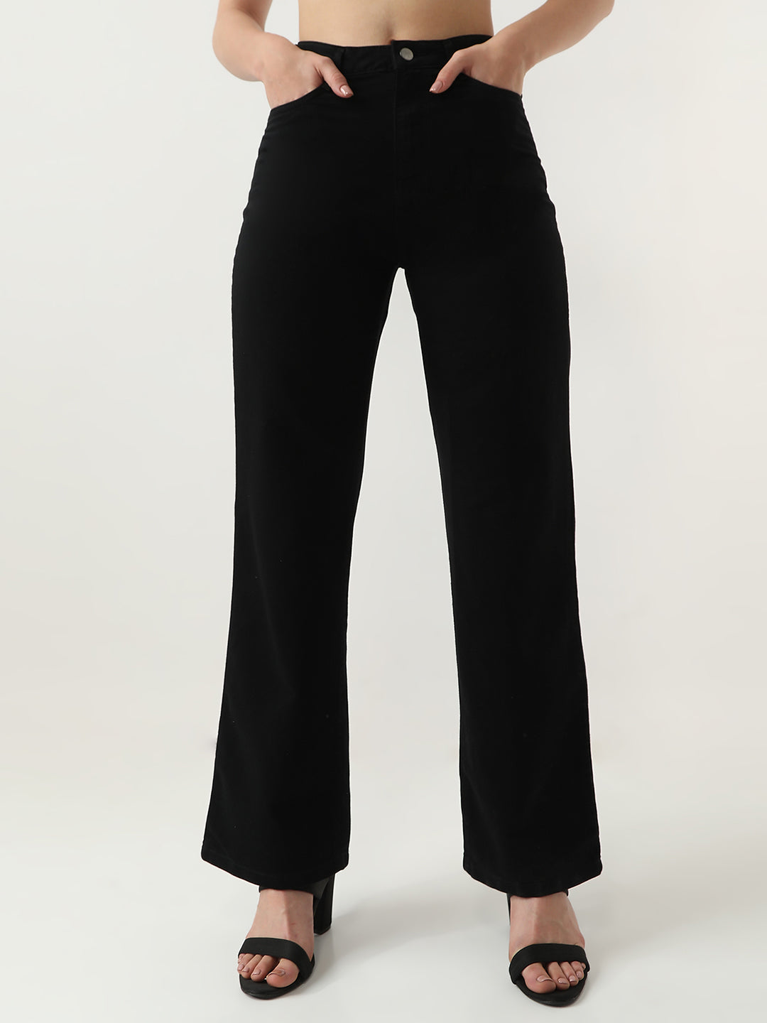 Women Black High-Rise Wide Leg Jeans