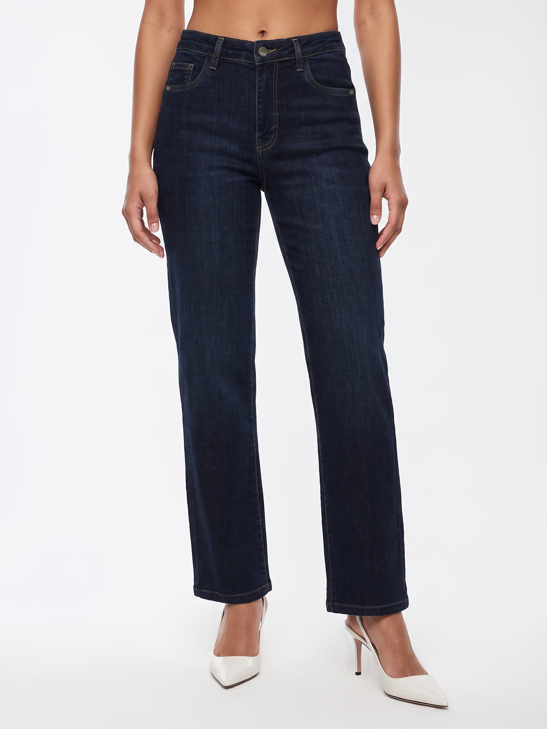 Dark Blue High-Rise Straight Fit Jeans