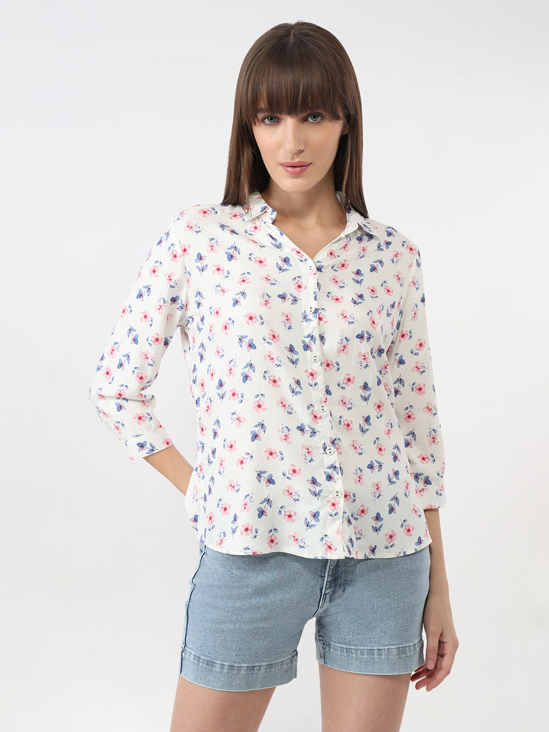 Women Floral Print Slim Shirt