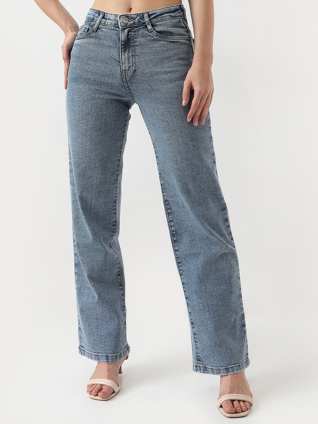 Women Blue High-Rise Wide Leg Jeans