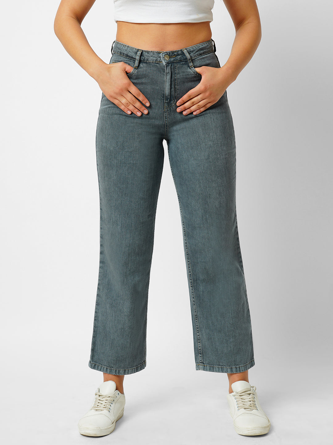 Women Grey High-Rise Loose Straight Jeans