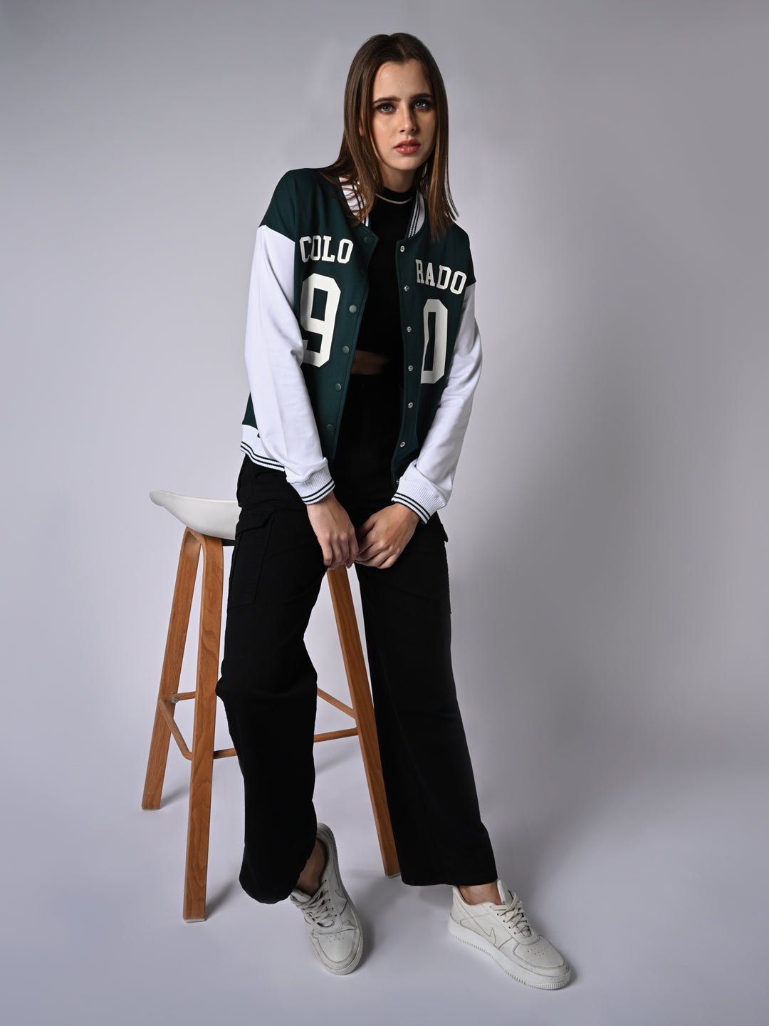 Women Bottle Green/White Winter Jacket