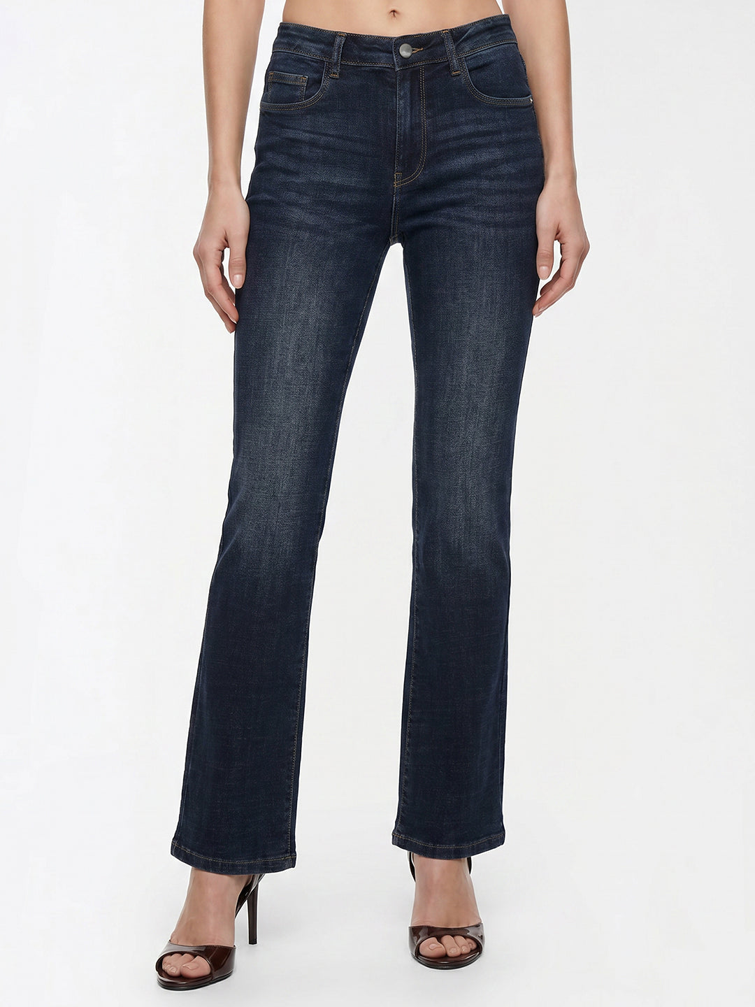 Women Dark Blue High-Rise Flare Jeans