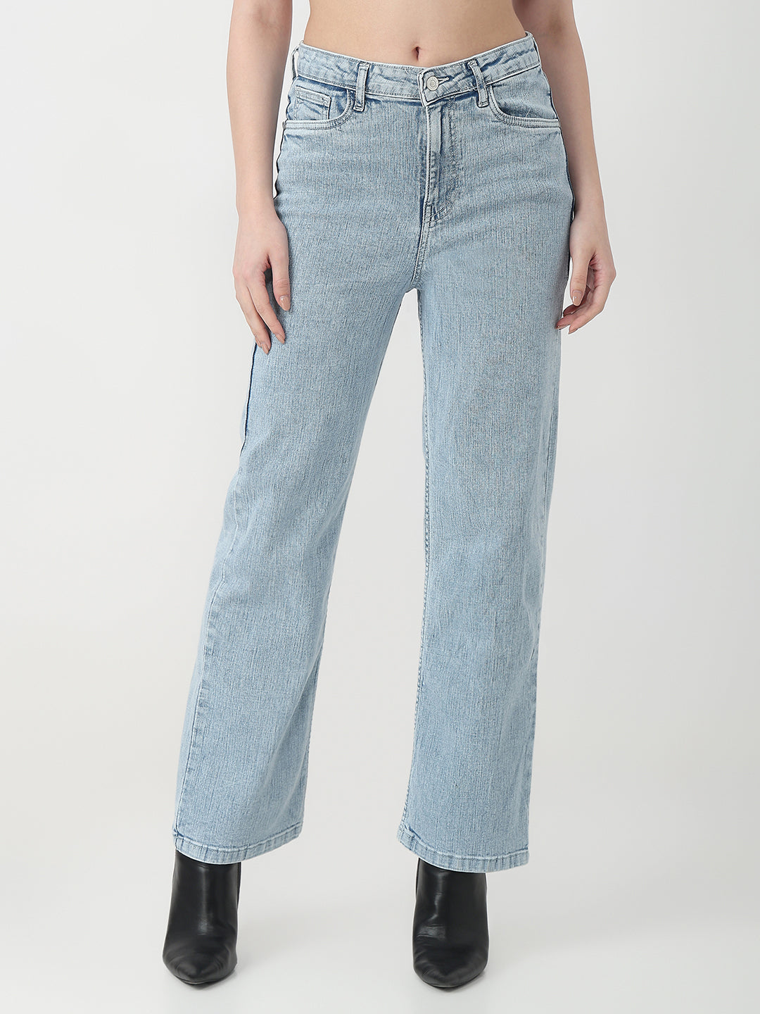 Women Light Blue High-Rise Straight Jeans