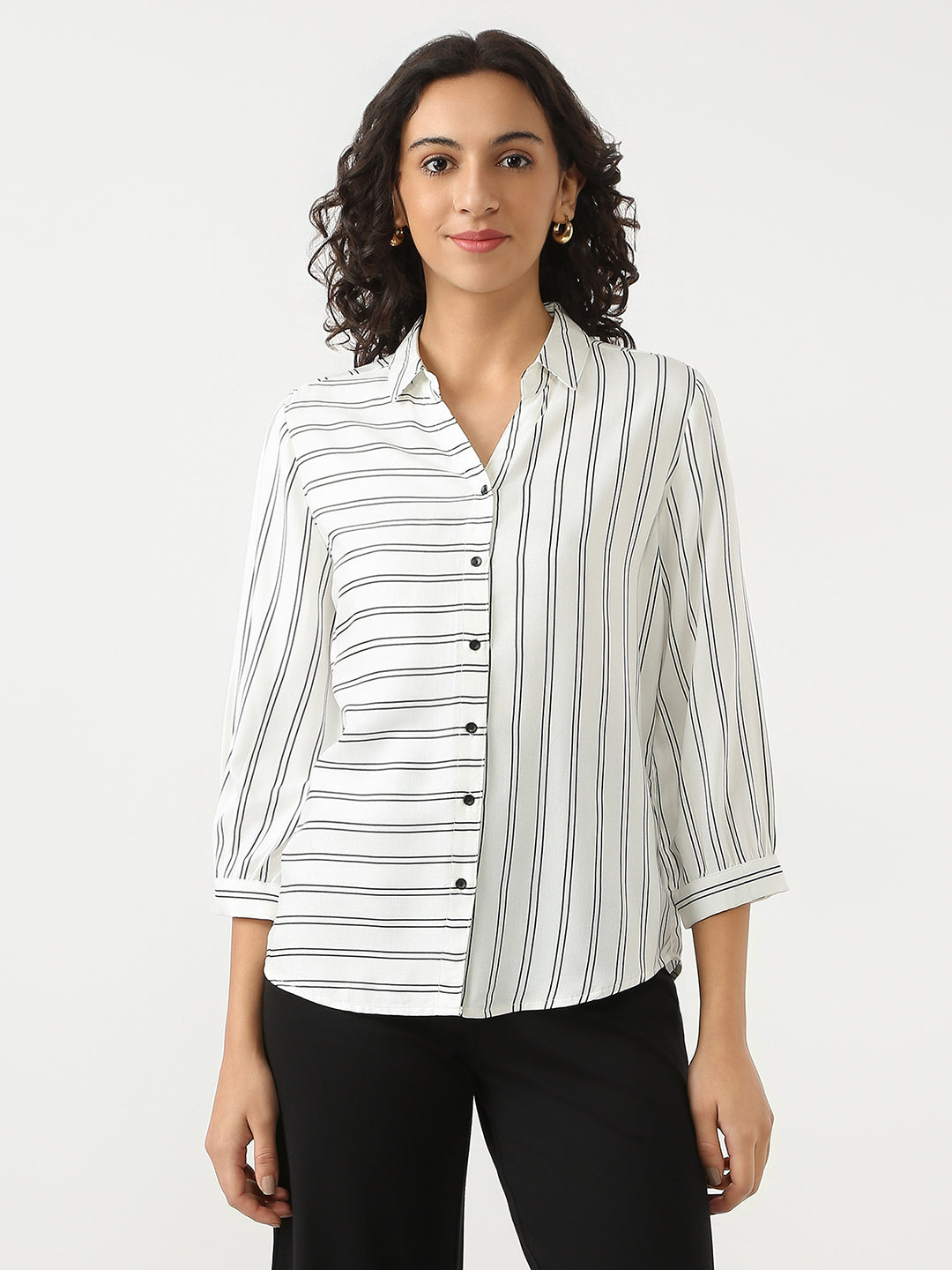 Women White/Black Stripe Shirt