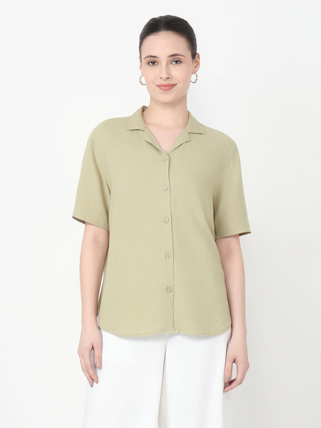 Women Light Olive Slim Fit Shirt