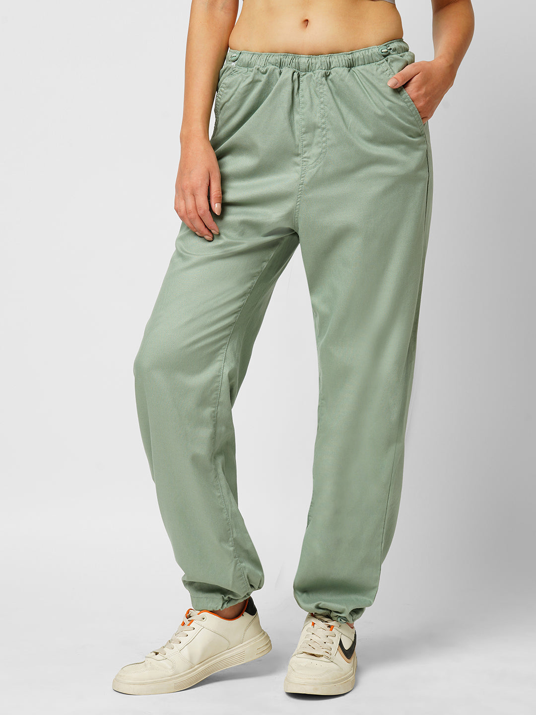 Women Mint Green High-Rise Parachute Fit Pant