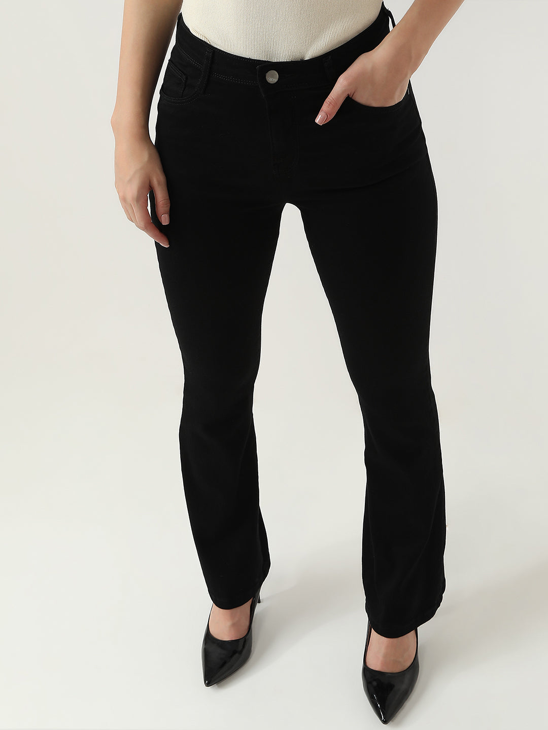 Women High-Rise Mini Flare Jeans