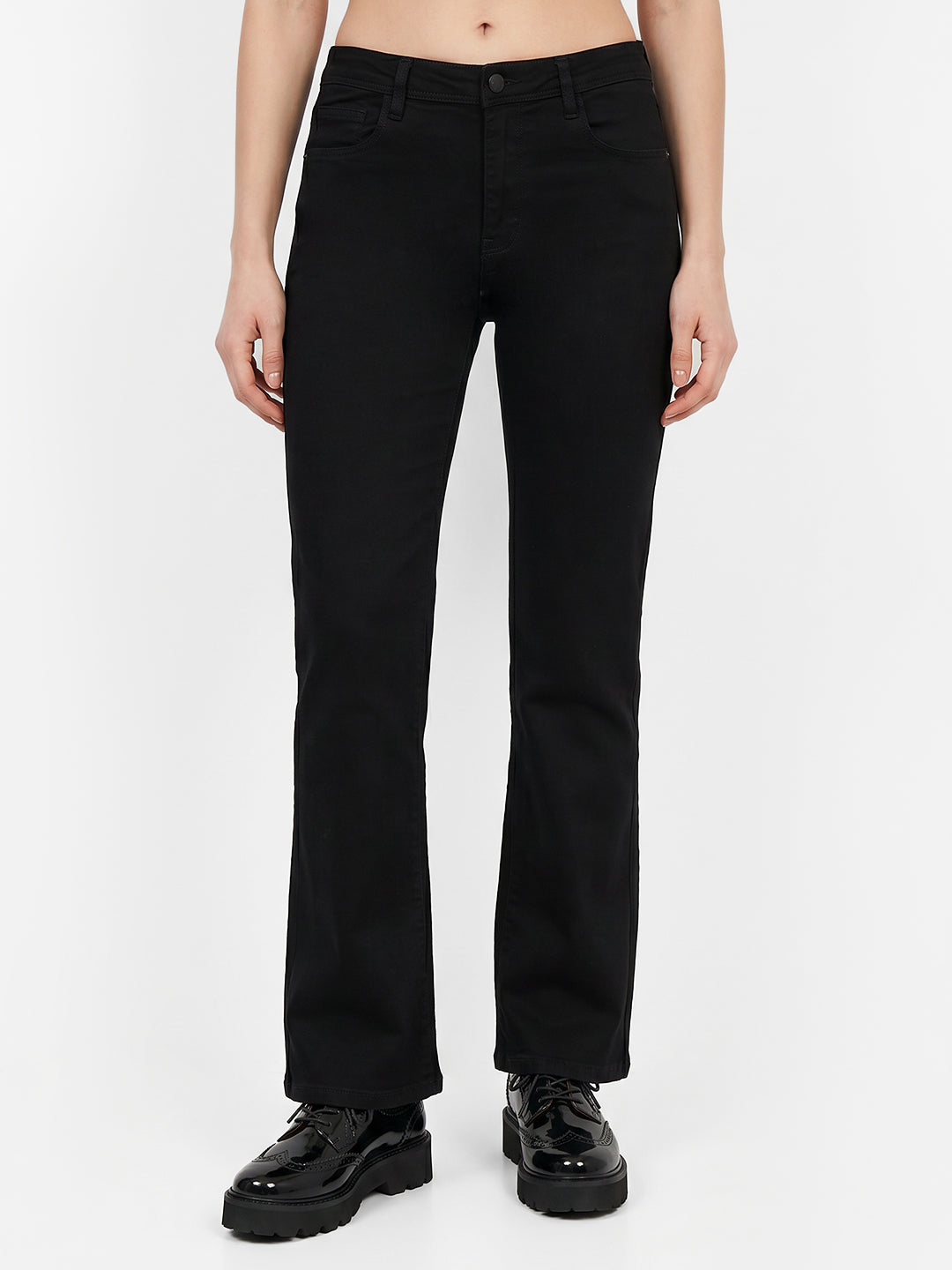 Women Black High-Rise Crop Flare Jeans