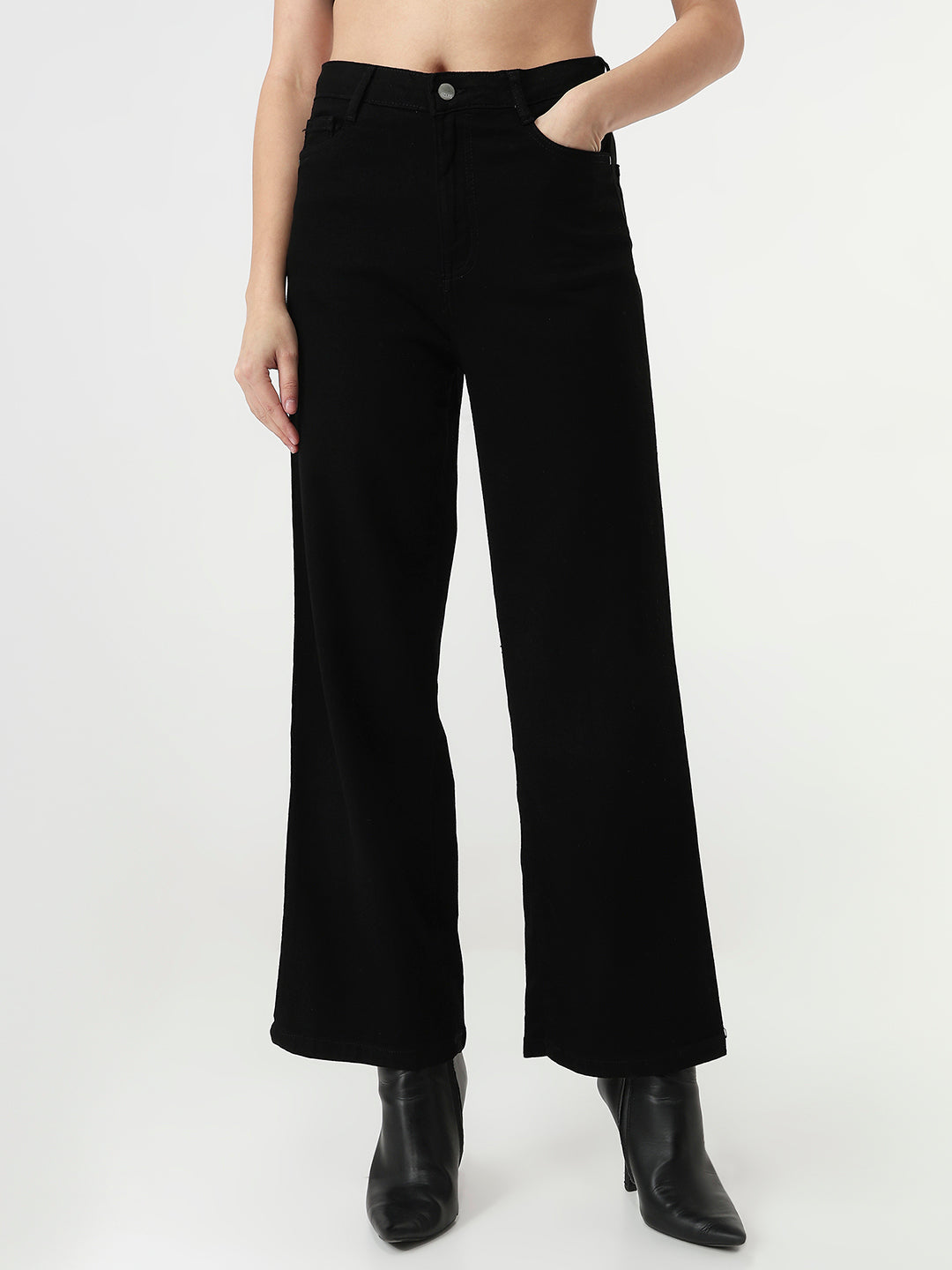 Women Black High-Rise Wide Leg Jeans