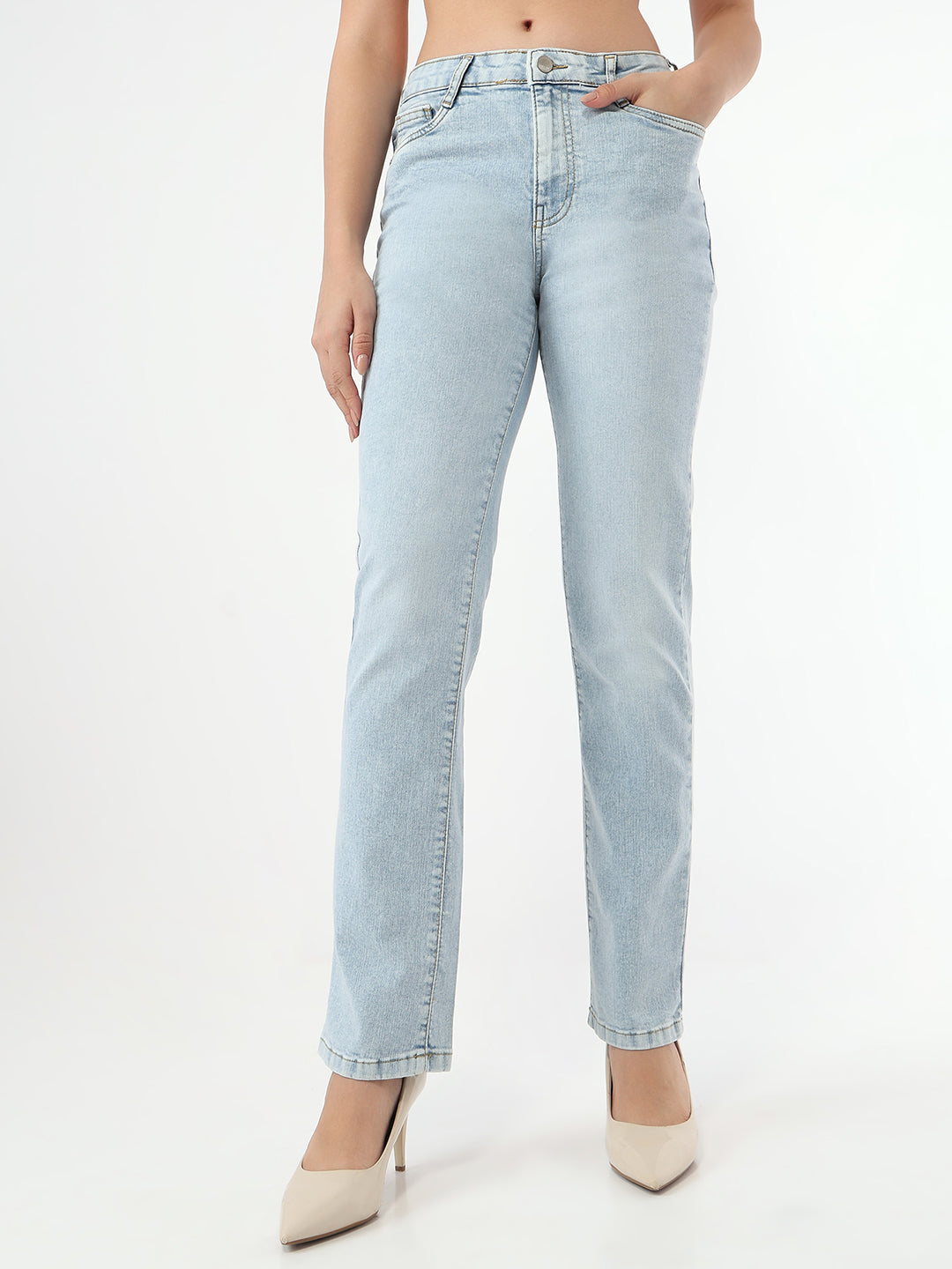 Women Light Blue Slim Straight Fit Jeans