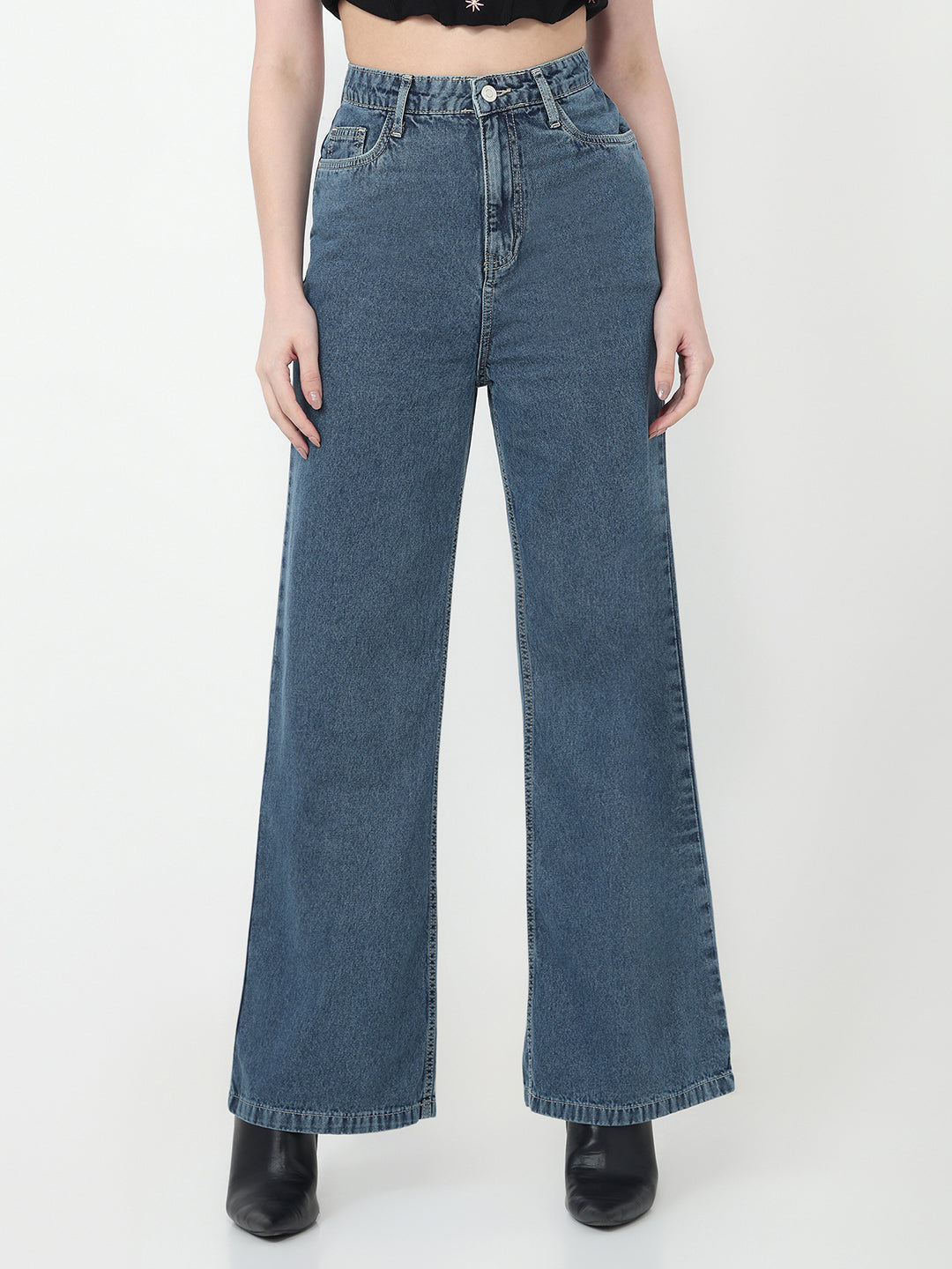 Women Blue High-Rise Super Wide Leg Jeans