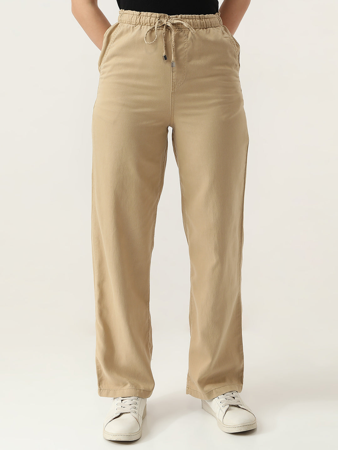 Women Beige Loose Straight Fit Trouser