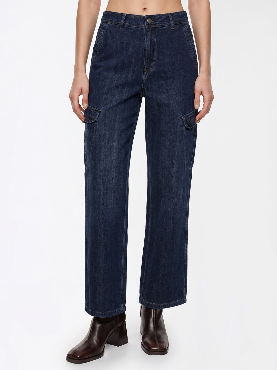 Women Blue Mid-Rise Cargo