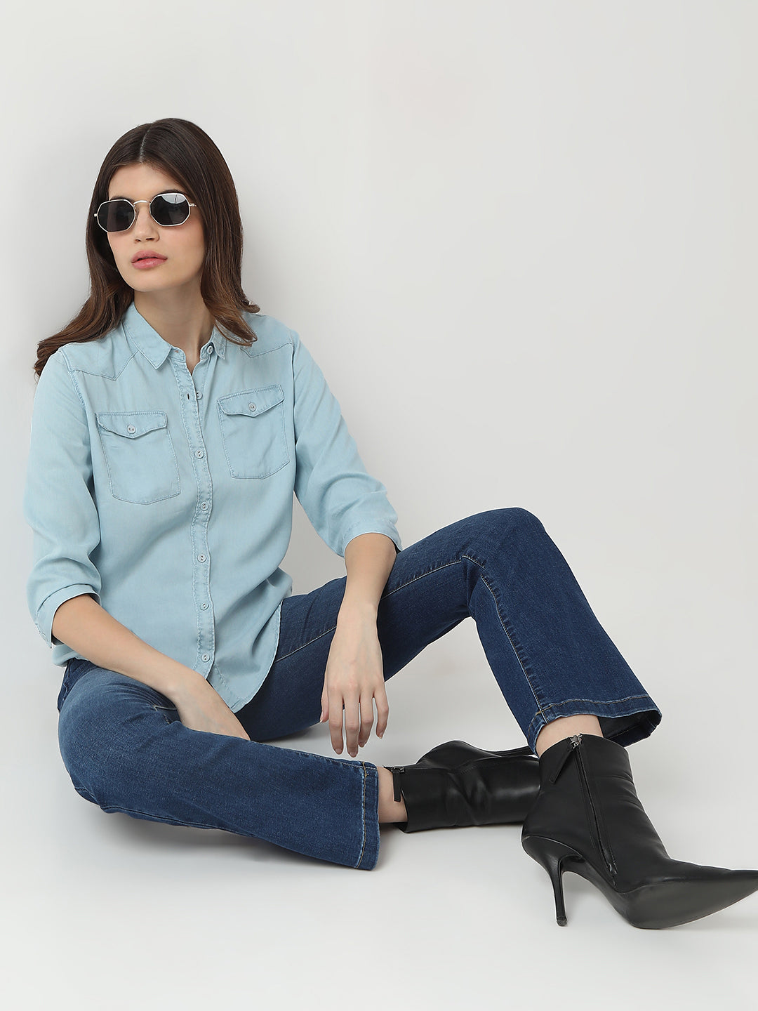 Women Light Blue Denim Shirt