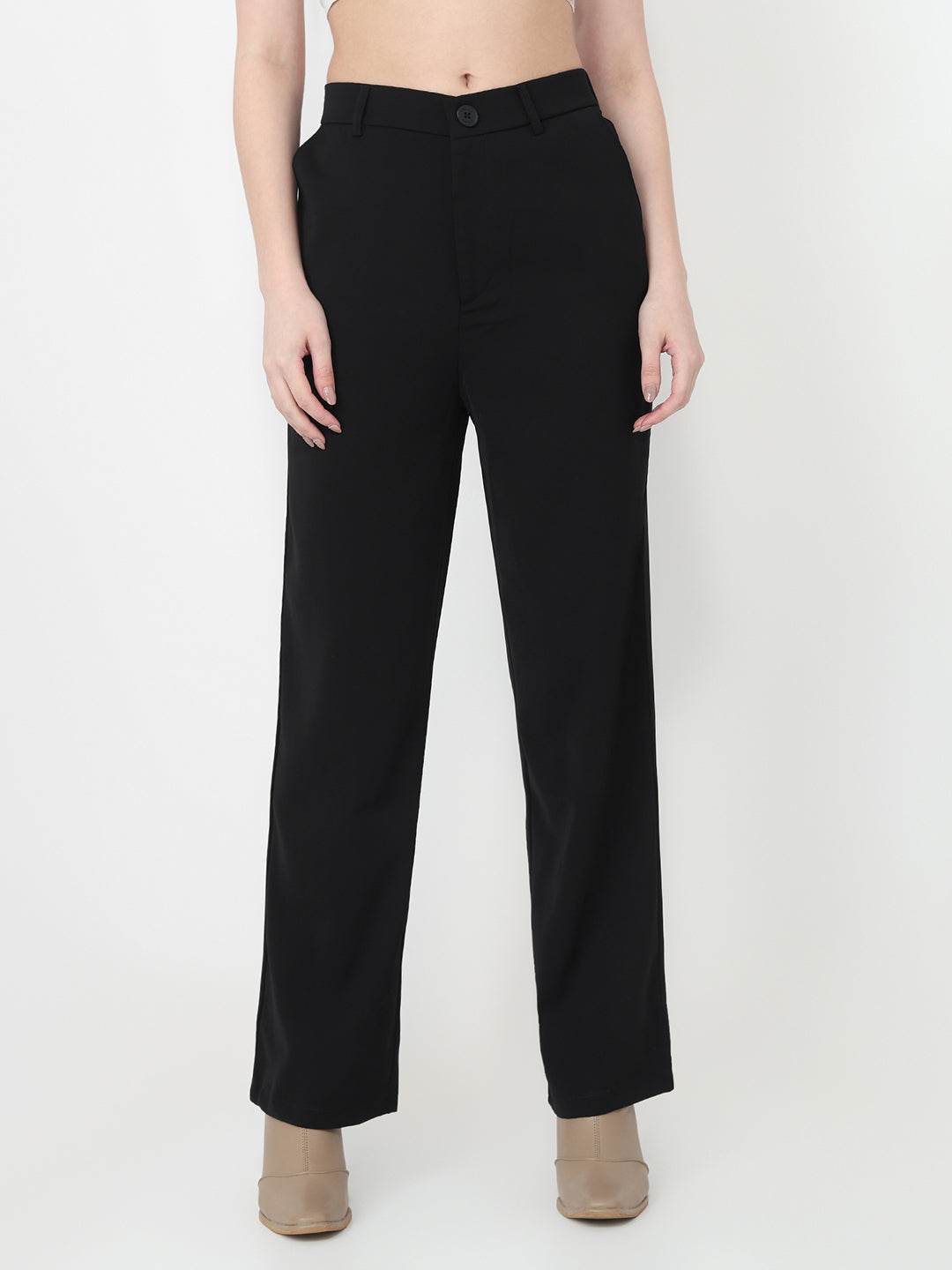 Women Black Loose Straight Fit Korean Pants
