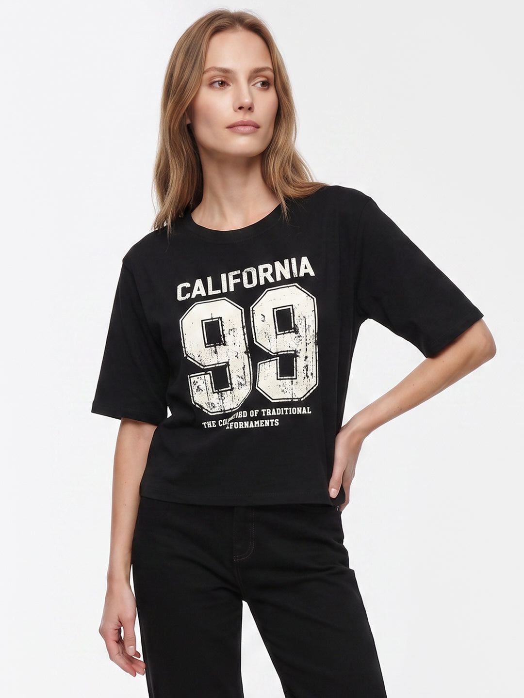 Women Black Graphic Genz Tees