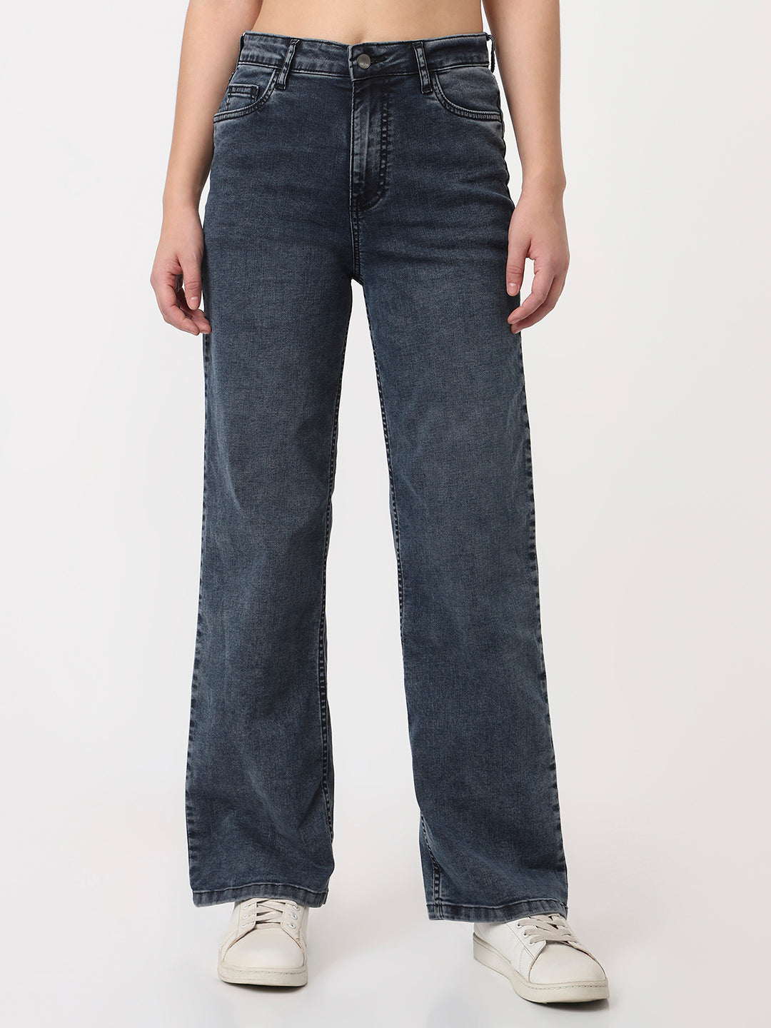 Women Slate Blue High-Rise Straight Fit Jeans
