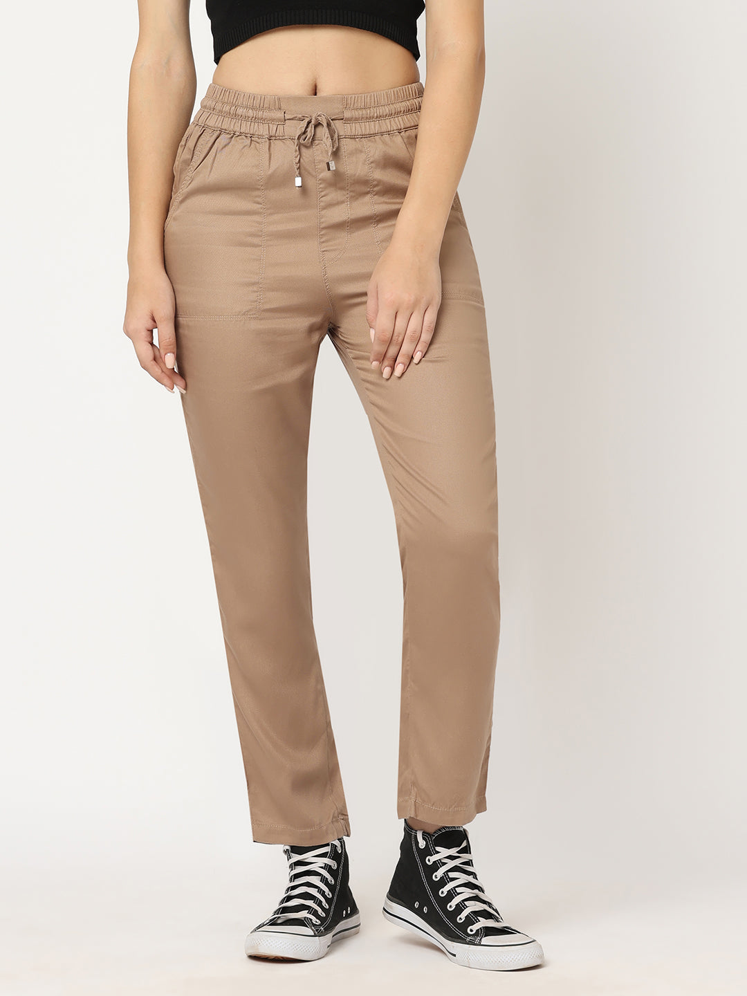 Women High-Rise Paper Bag Pants