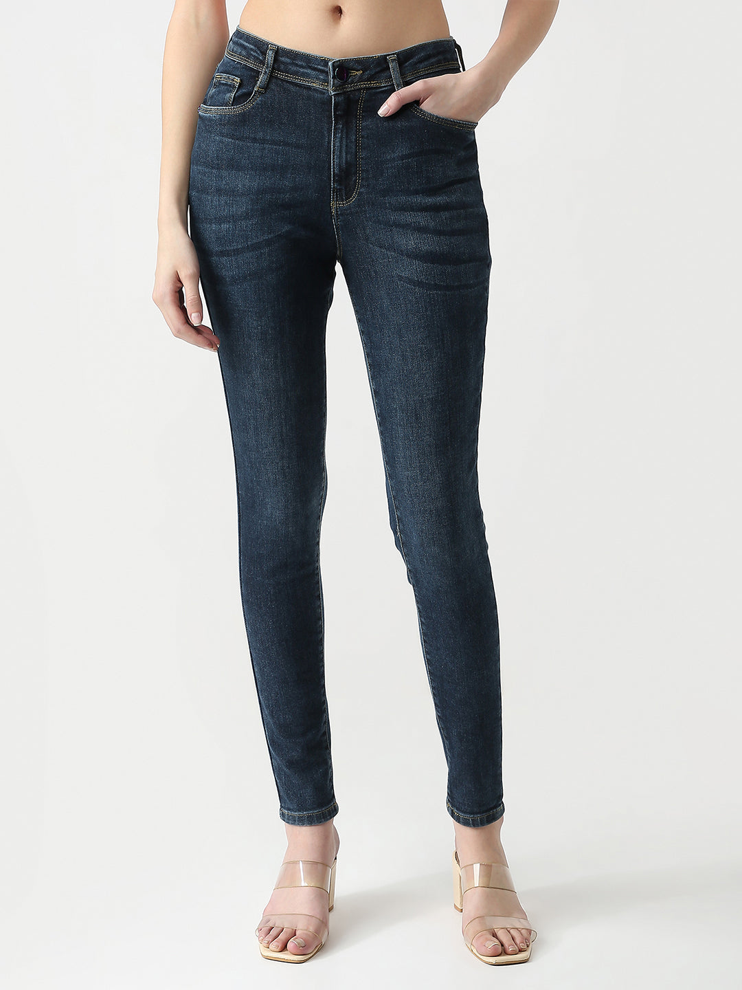 Women Autumn Blue High-Rise Skinny Jeans
