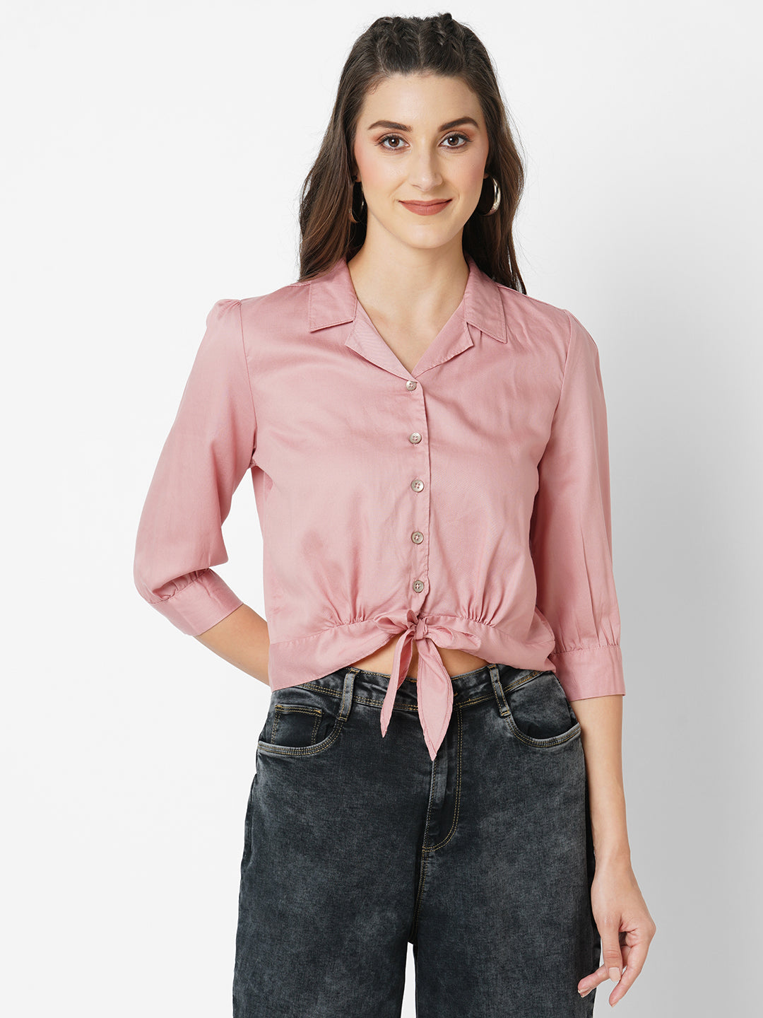 Women Blush Pink Crop Shirt