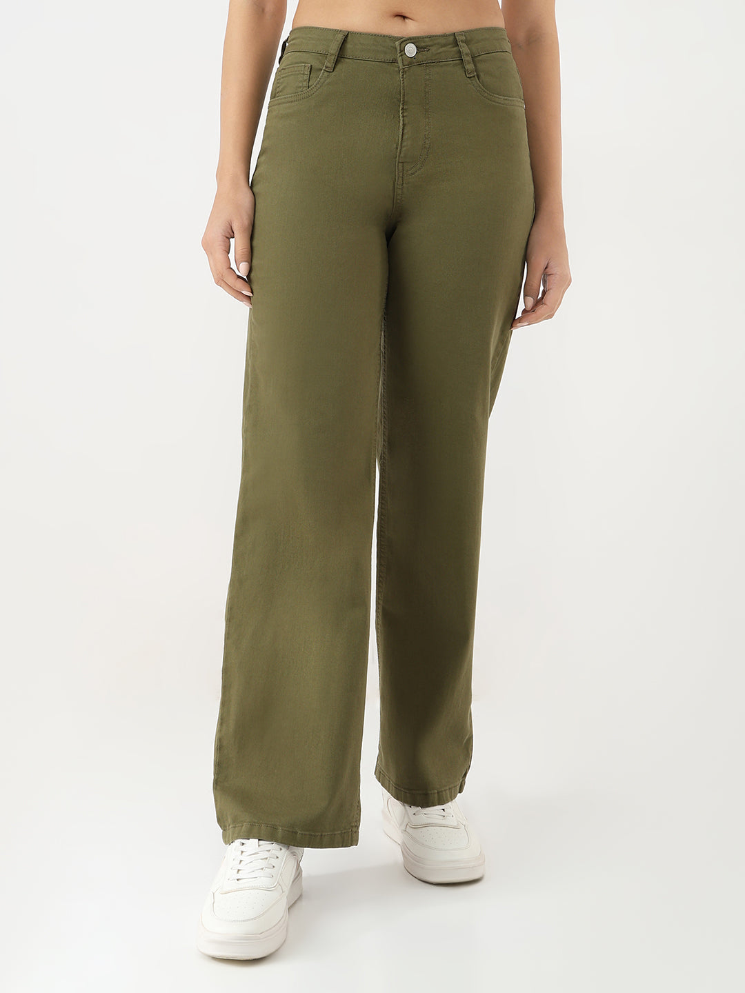 Women Olive Wide Leg Jeans