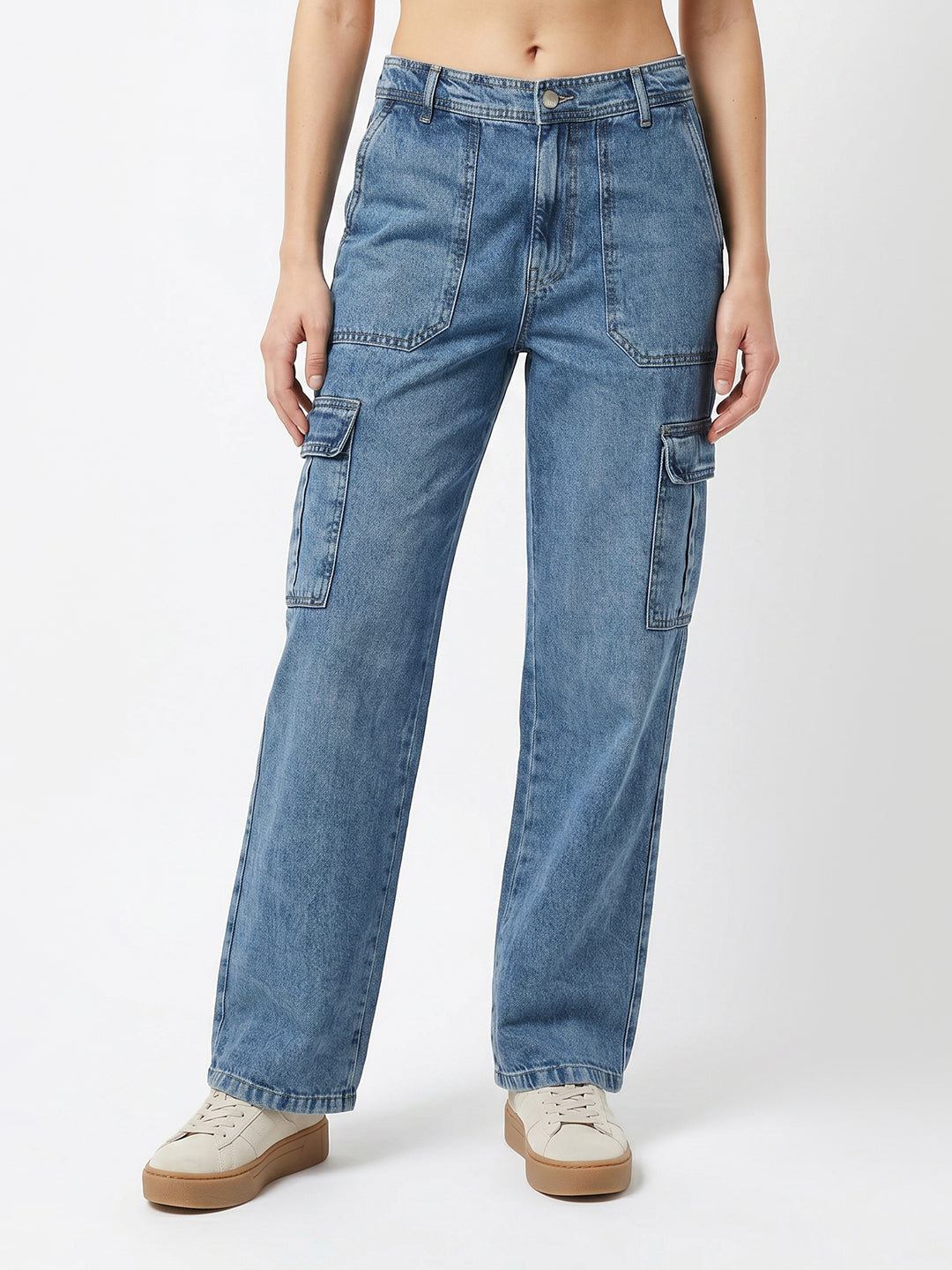 Women Blue Mid-Rise Cargo