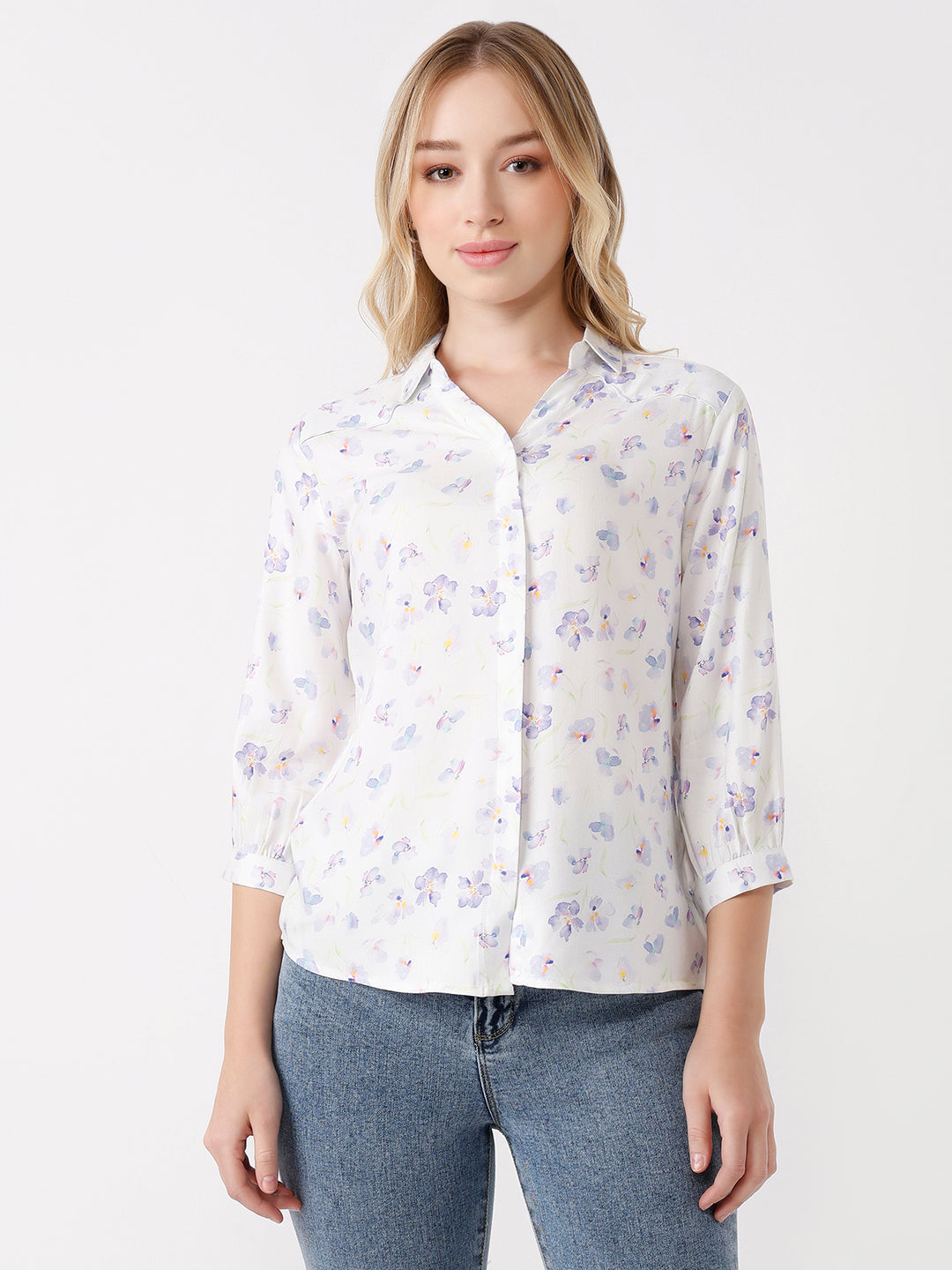 Women Blue Floral Print Shirt