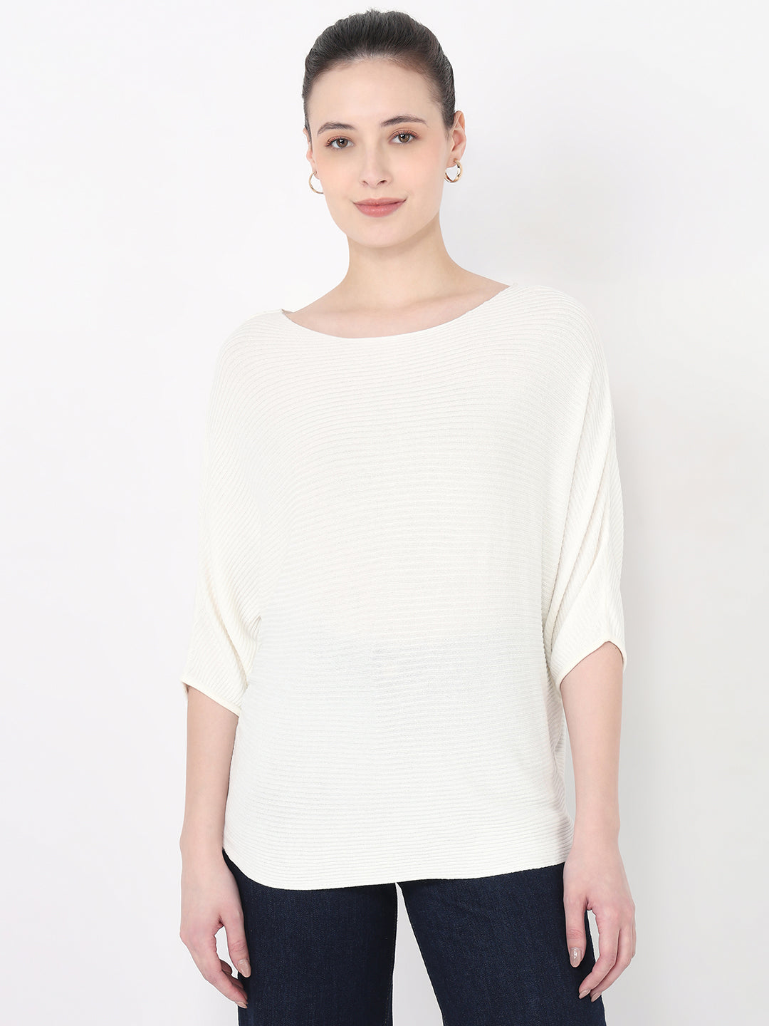 Women Off White Slim Batsleeve Top