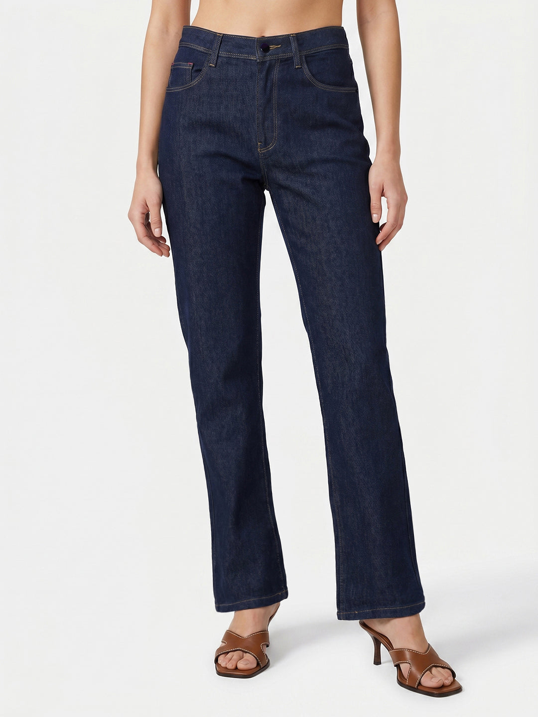 Women Dark Blue High-Rise Crop Flare Jeans