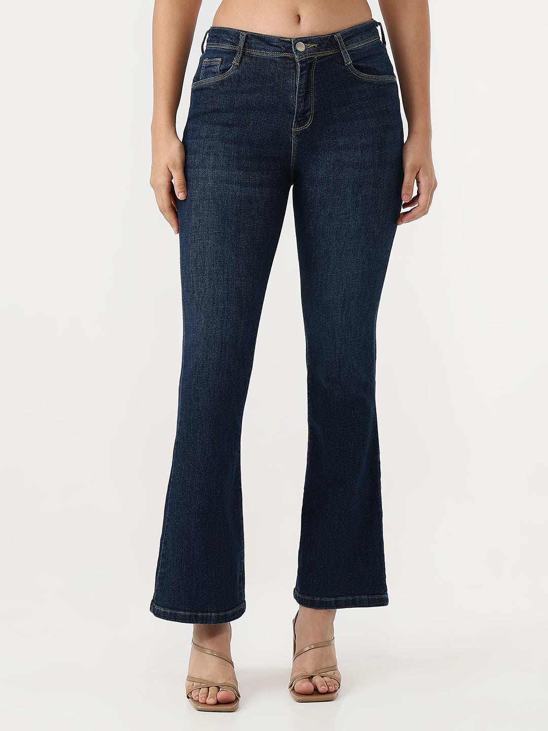 Women Dark Blue High-Rise Flare Jeans