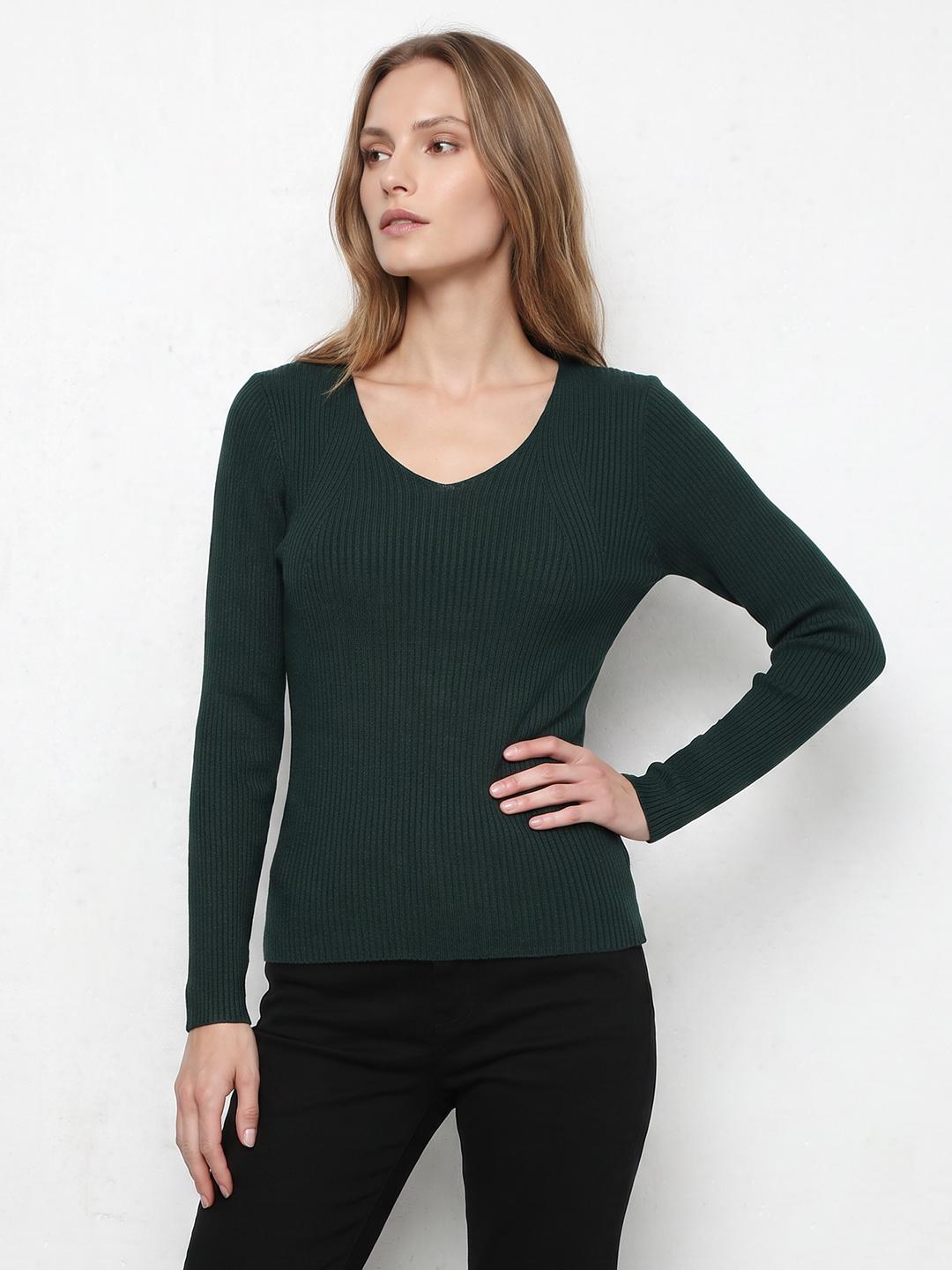 Women Bottle Green Flat Knit
