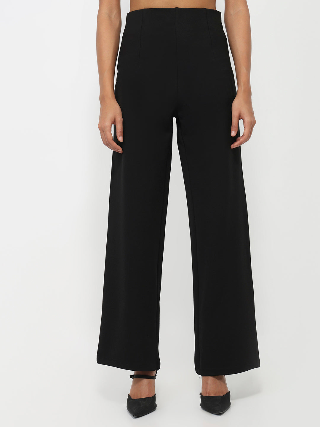 Women Black High-Rise Wide Leg Treggings