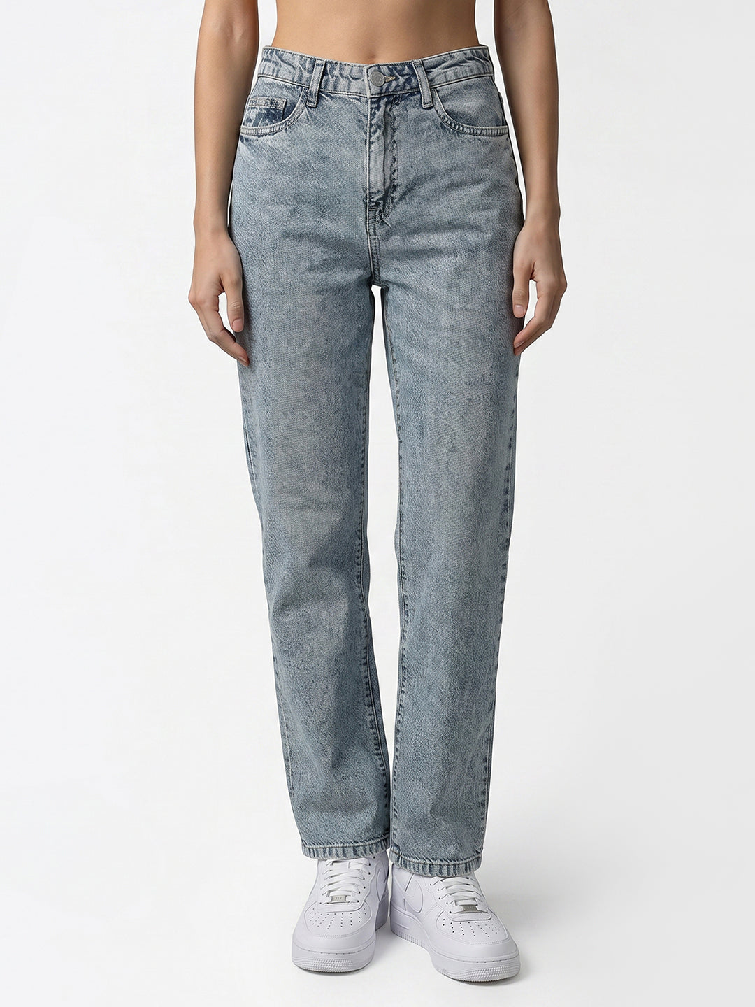 Women Light Blue High-Rise Straight Fit Jeans