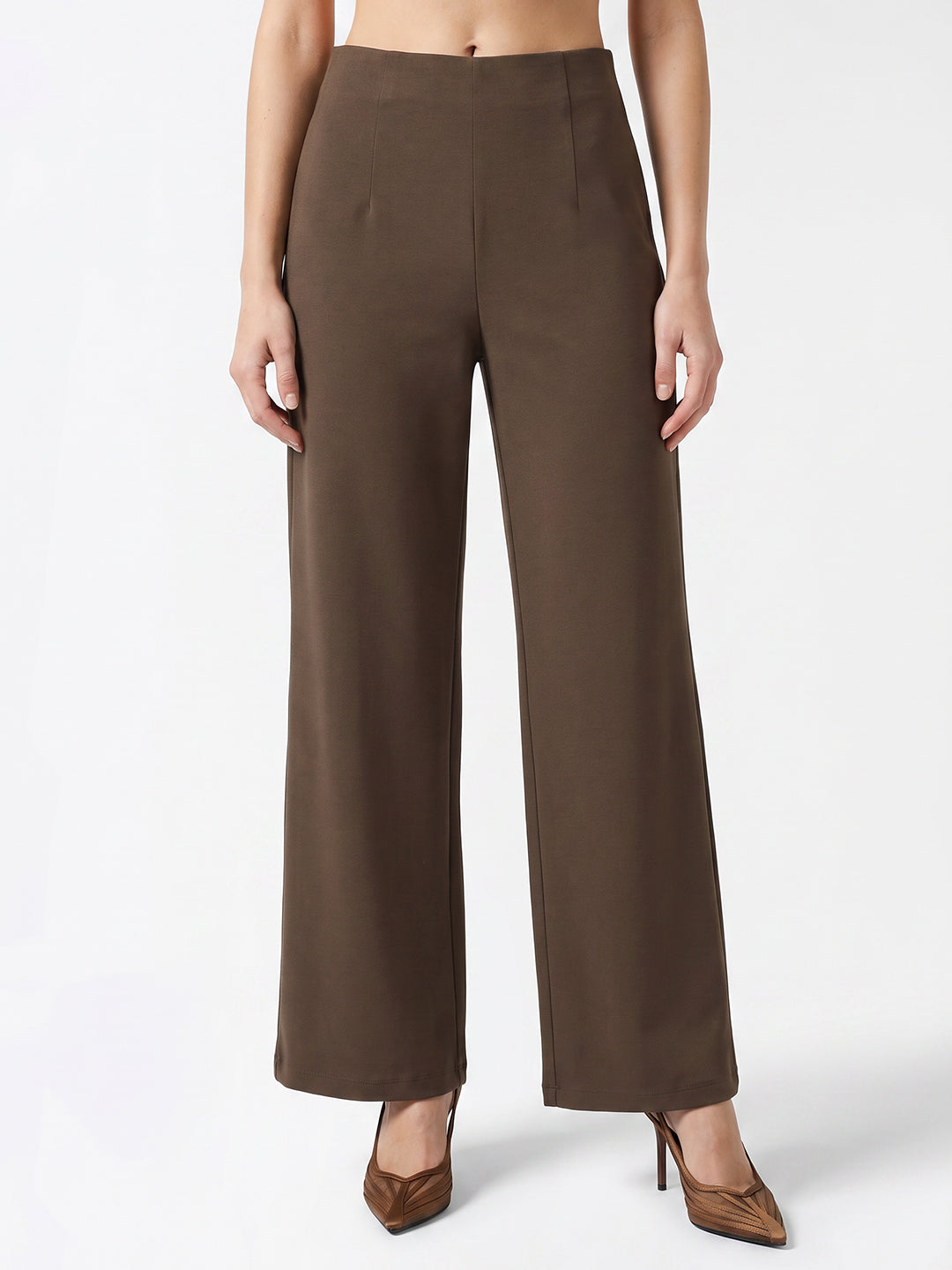 Women Brown Wide Leg Treggings