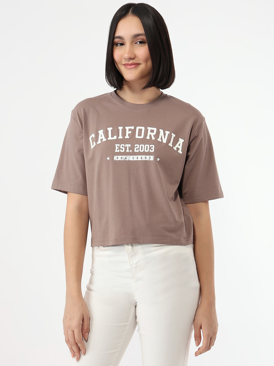 Women Oyster Slim Fit Crop T-Shirt