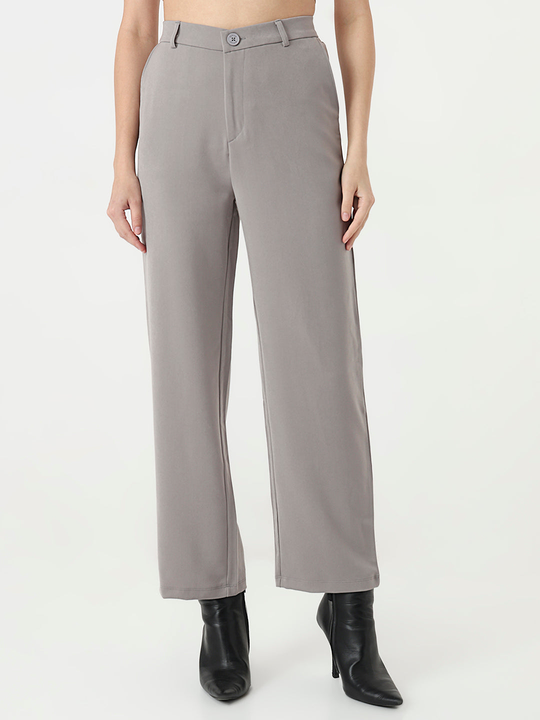 Women Ash High-Rise Straight Fit Korean Pants
