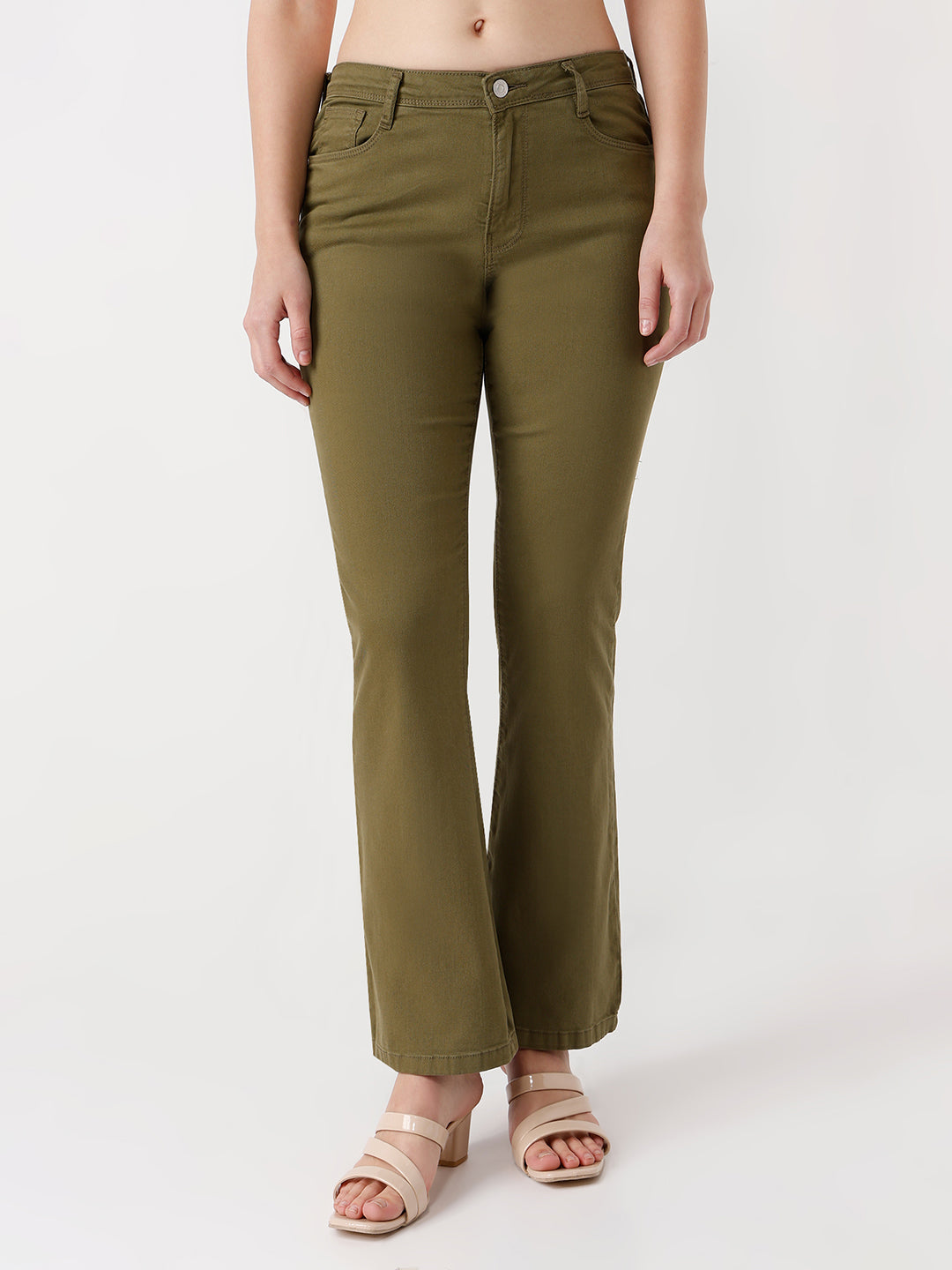 Women Olive High-Rise Flare Jeans