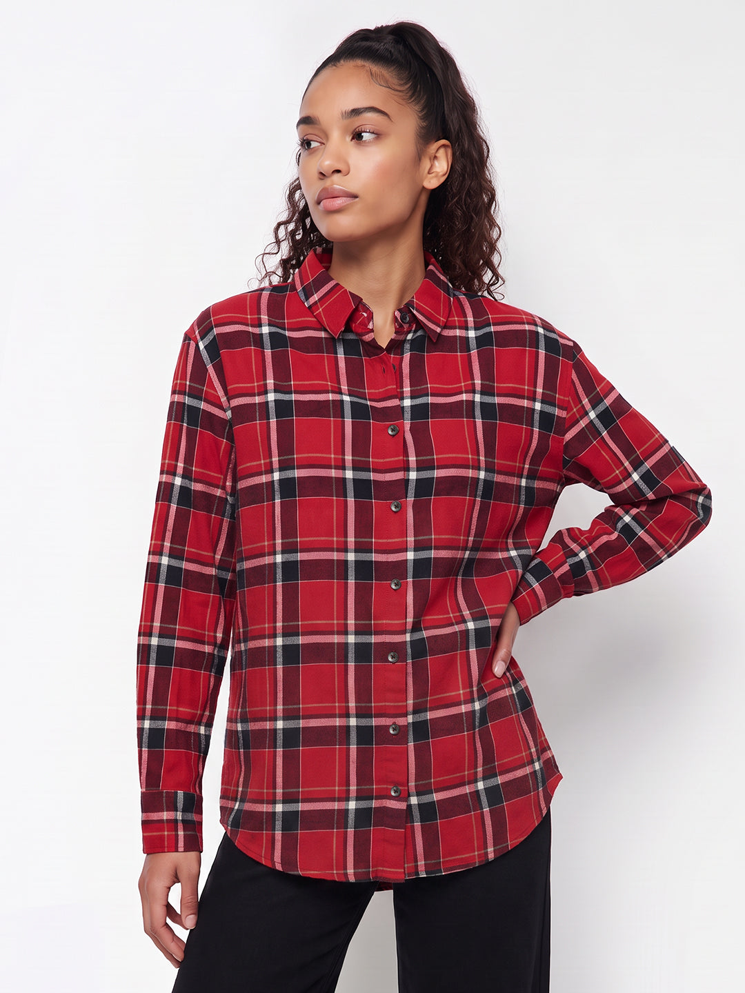 Red Checks Oversized Shirt