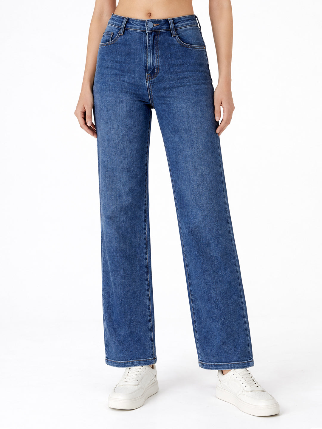 Women Dark Blue High-Rise Straight Fit Jeans