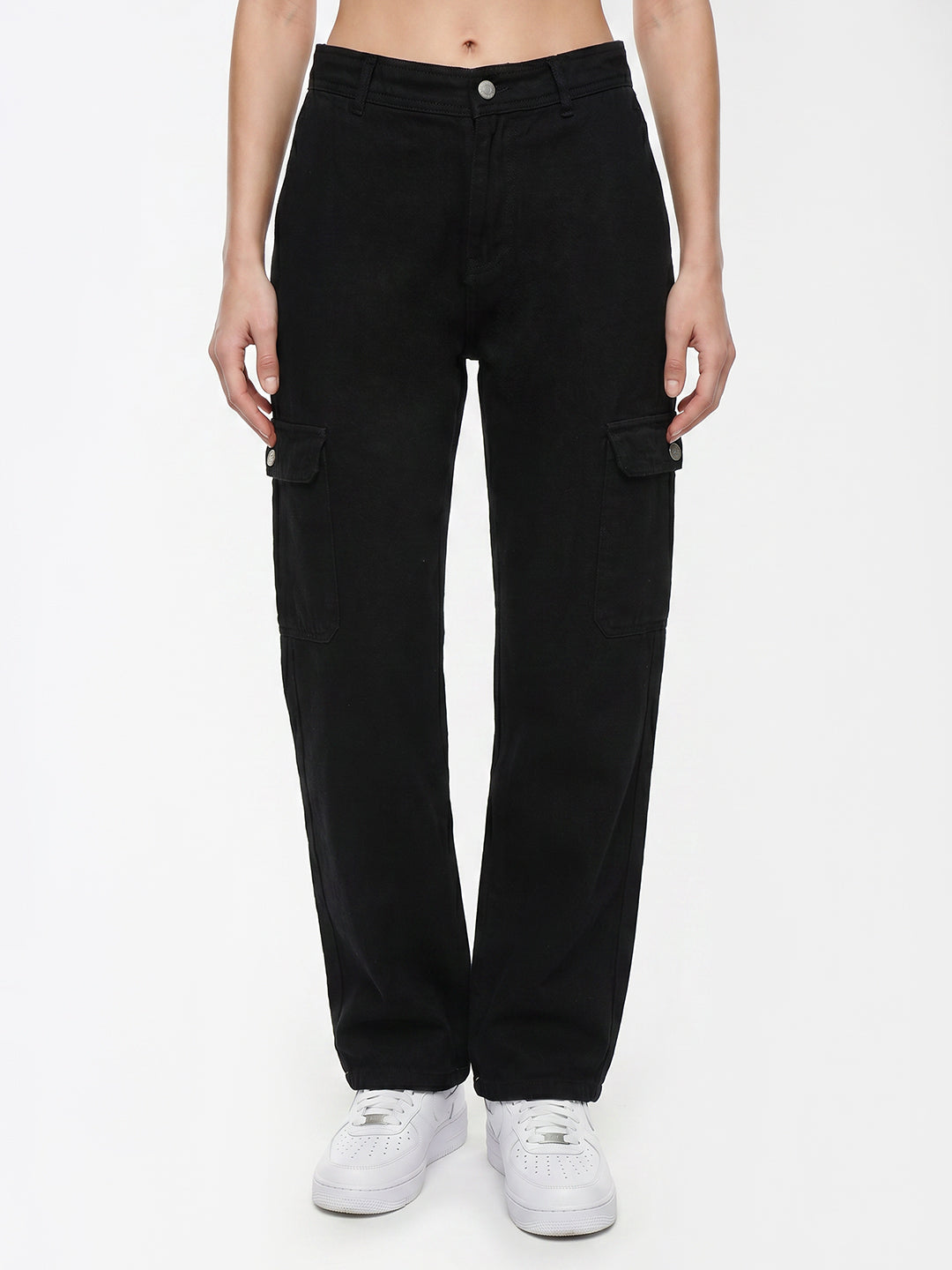 Women Black Mid-Rise Cargo