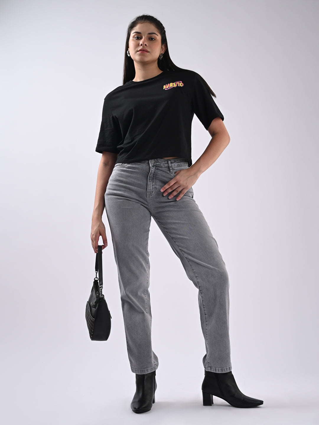 Women Grey High-Rise Relax Straight Fit Jeans