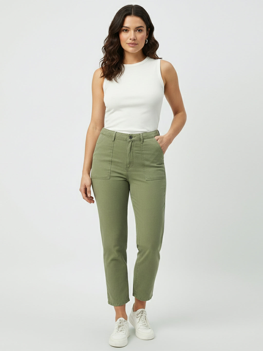 Women Olive High-Rise Loose Straight Jeans